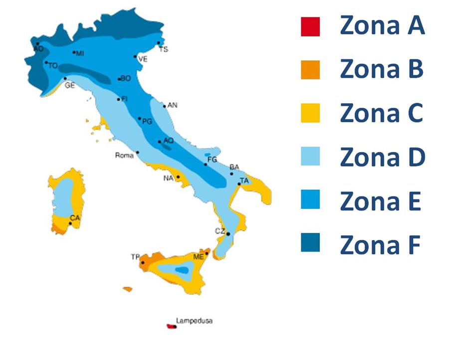Mappa delle zone climatiche in Italia